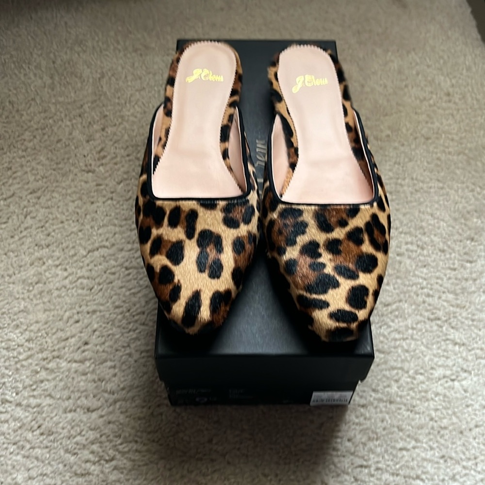 J Crew Calf Hair Leopard Mules